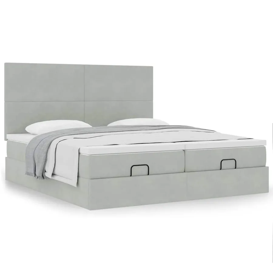 Cadre de lit ottoman et matelas gris clair 180x200cm velours - 4