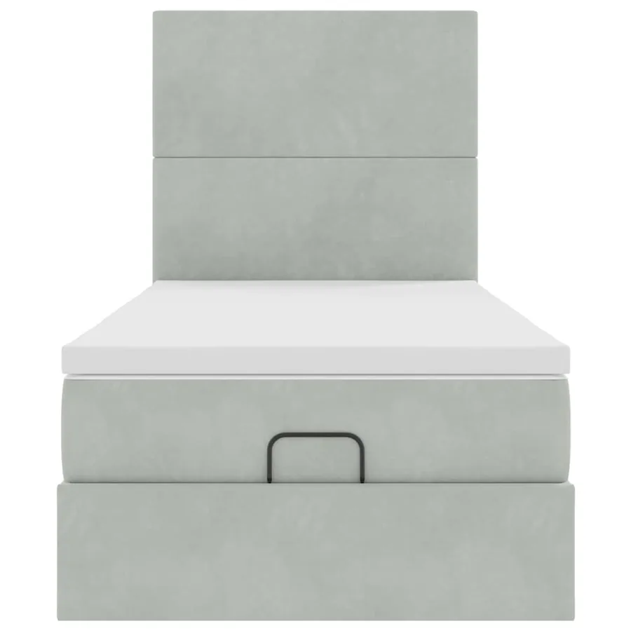 Cadre de lit ottoman et matelas gris clair 90x200 cm velours - 8