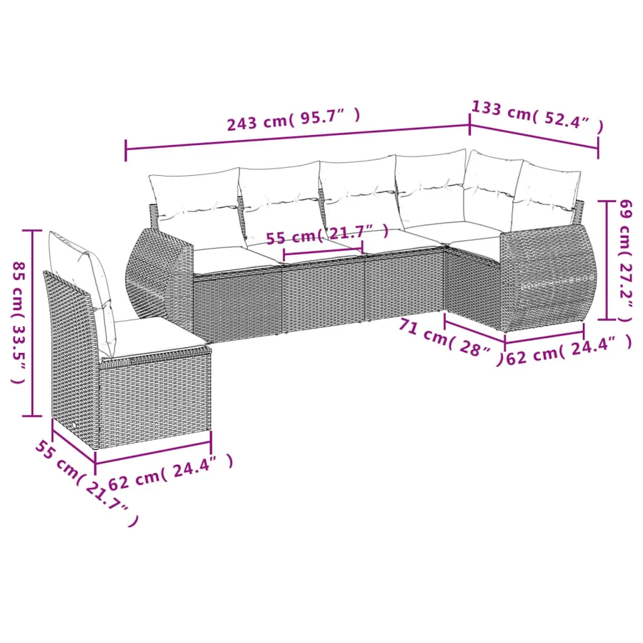 Salon de jardin avec coussins 6 pcs marron résine tressée - 7