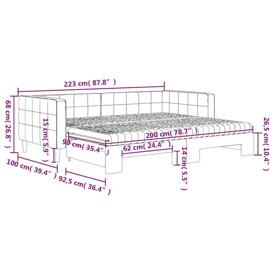 Lit de jour avec gigogne et matelas gris foncé 90x200cm velours - 12