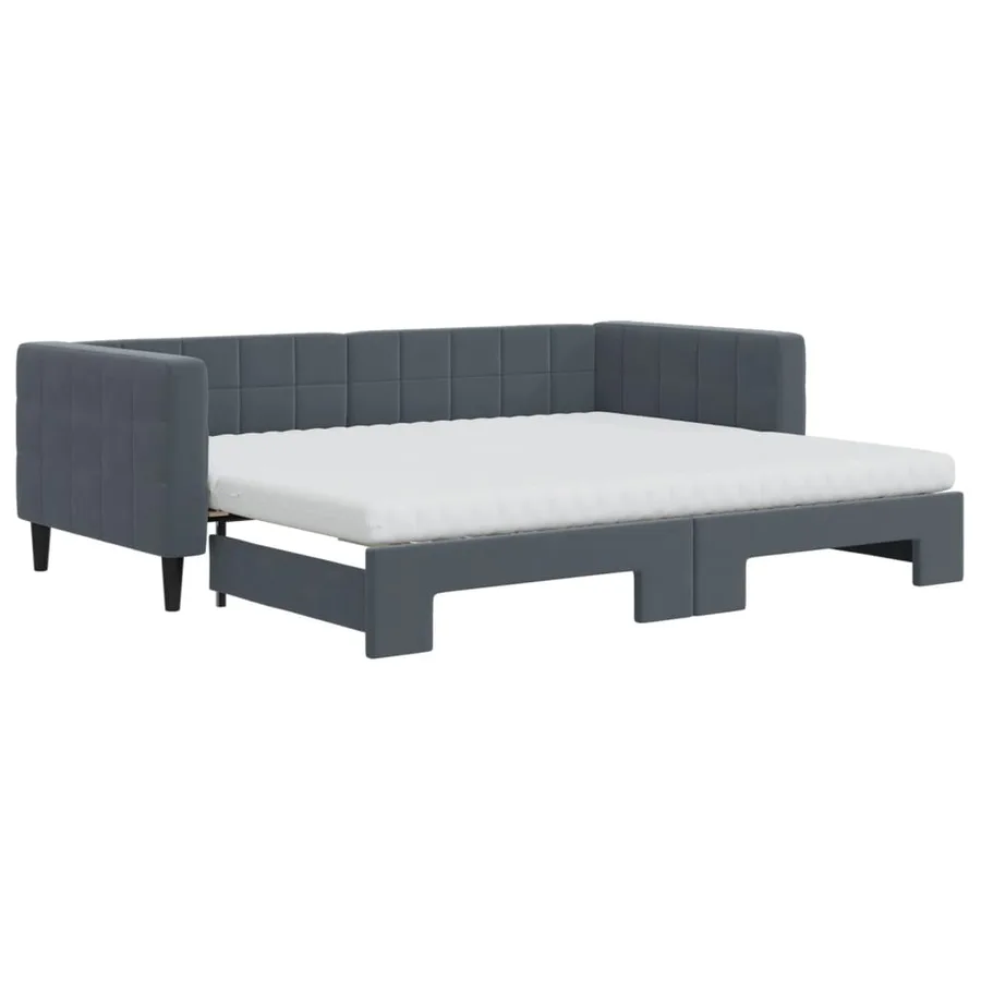 Lit de jour avec gigogne et matelas gris foncé 90x200cm velours - 2