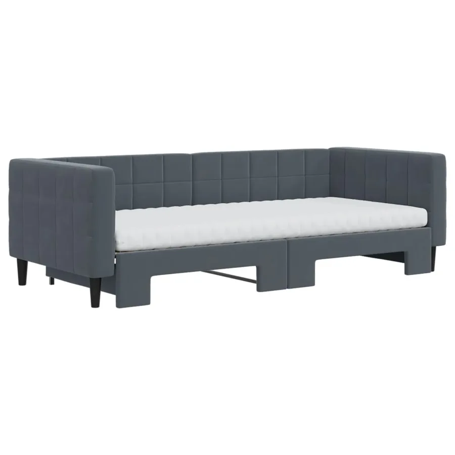 Lit de jour avec gigogne et matelas gris foncé 90x200cm velours - 3