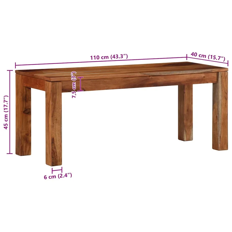 Banc 110 cm bois massif d'acacia - 9