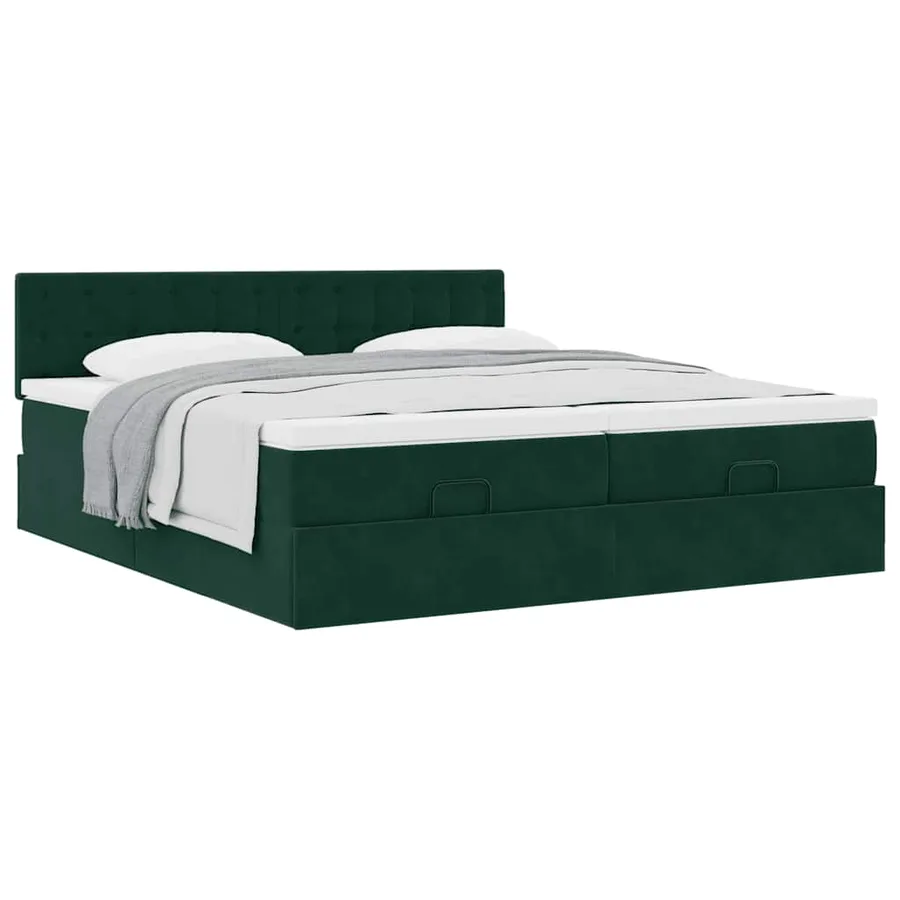 Cadre de lit ottoman avec matelas vert foncé 180x200cm velours - 5