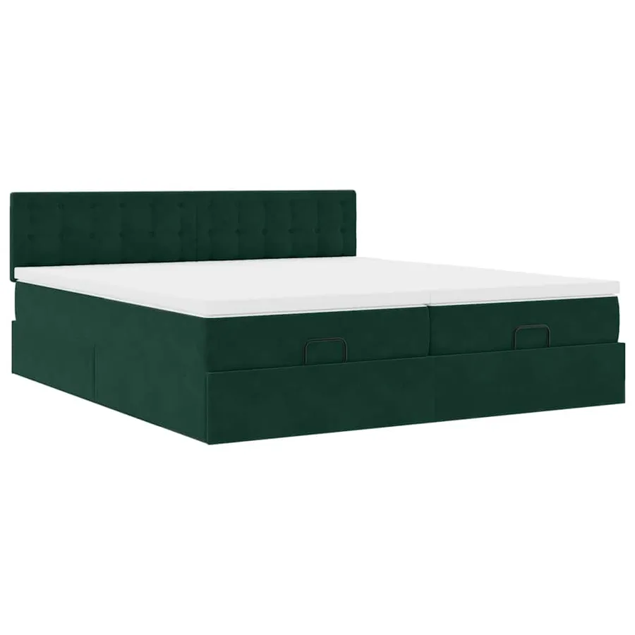 Cadre de lit ottoman avec matelas vert foncé 180x200cm velours - 6