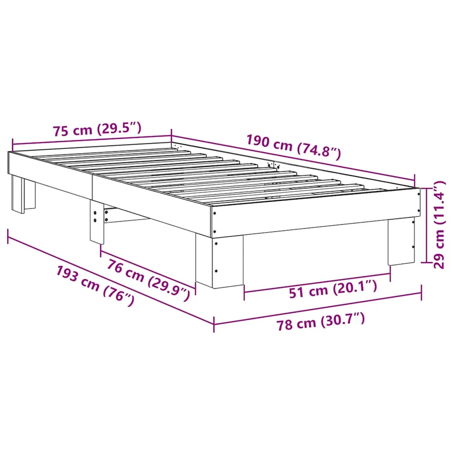 Cadre de lit sans matelas 75x190 cm bois massif de chêne - 11