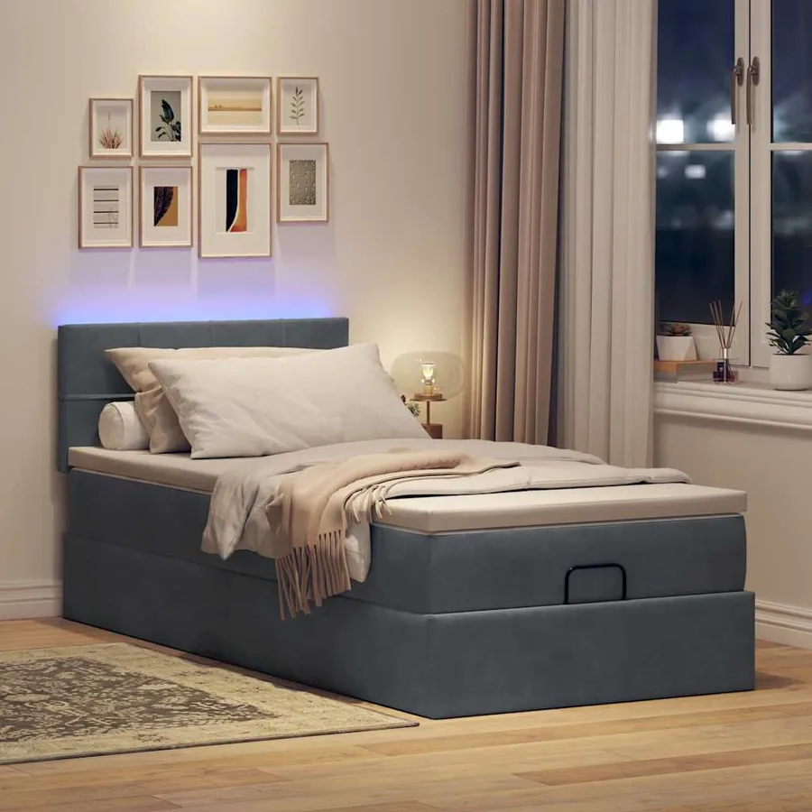 Cadre de lit ottoman avec matelas gris foncé 100x200 cm velours - 3