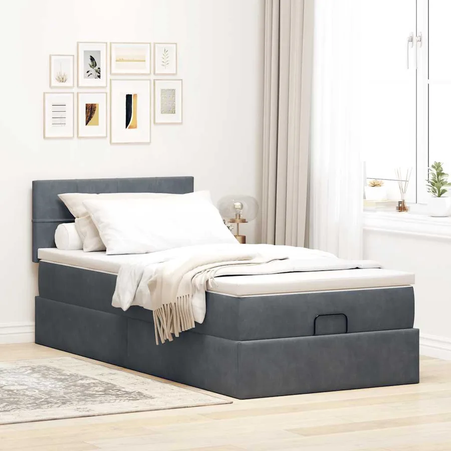 Cadre de lit ottoman avec matelas gris foncé 100x200 cm velours - 4