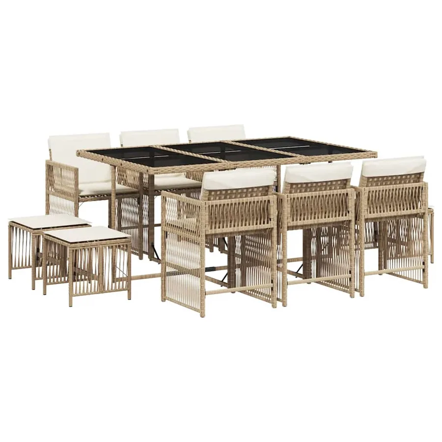 Ensemble à manger de jardin et coussins 11 pcs beige poly rotin - 2