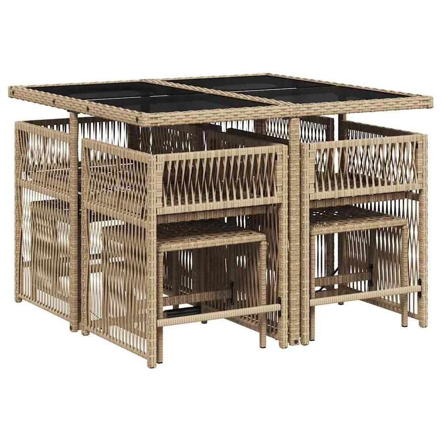 Ensemble à manger de jardin et coussins 9 pcs beige Poly rotin - 3