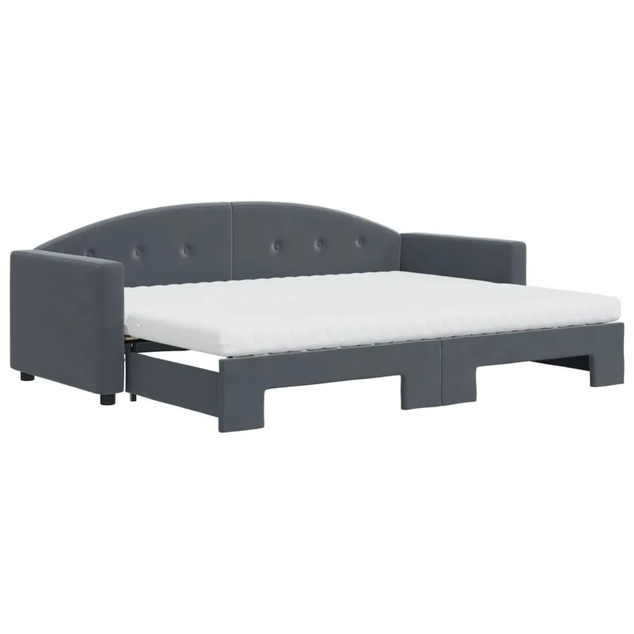 Lit de jour avec gigogne et matelas gris foncé 80x200cm velours - 2