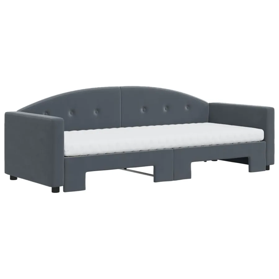 Lit de jour avec gigogne et matelas gris foncé 80x200cm velours - 3