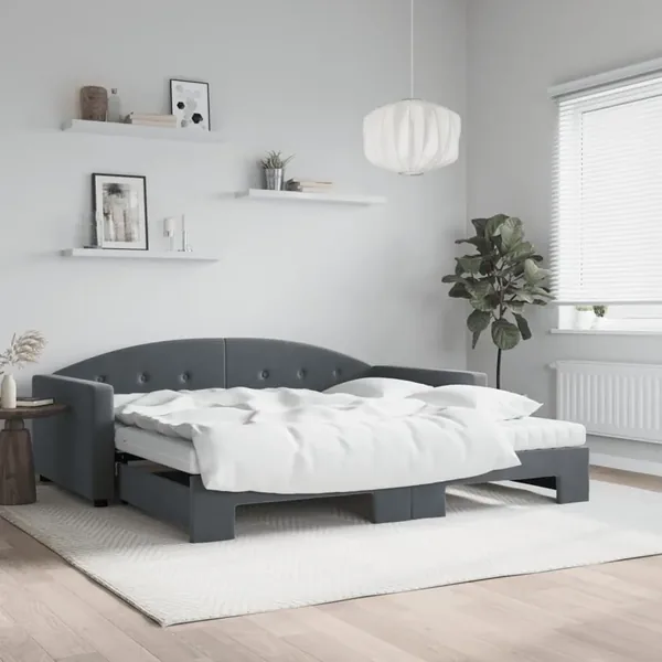 Lit de jour et gigogne et matelas gris foncé 100x200 cm velours