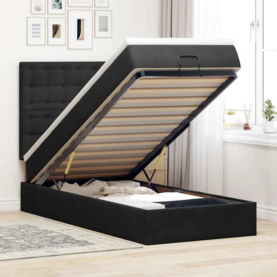 Cadre de lit ottoman avec matelas noir 80x200 cm velours