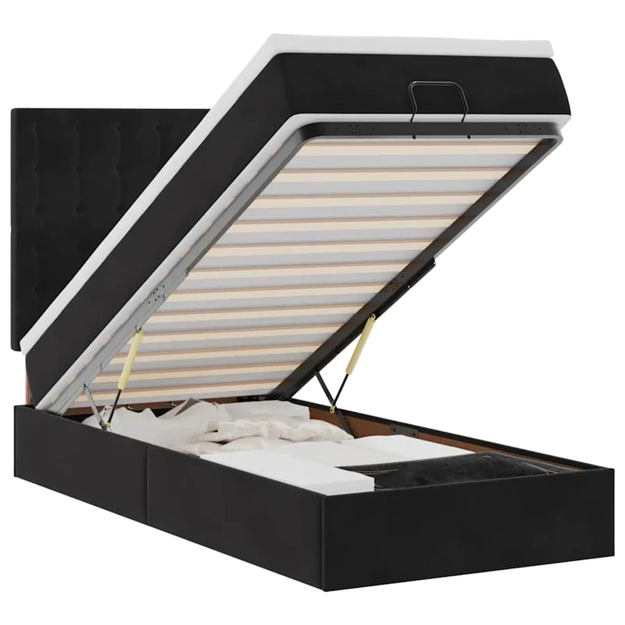 Cadre de lit ottoman avec matelas noir 80x200 cm velours - 2