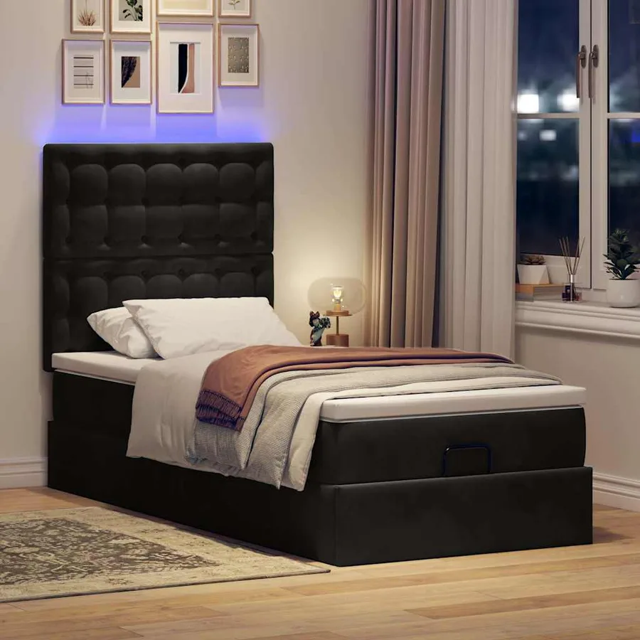 Cadre de lit ottoman avec matelas noir 80x200 cm velours - 3