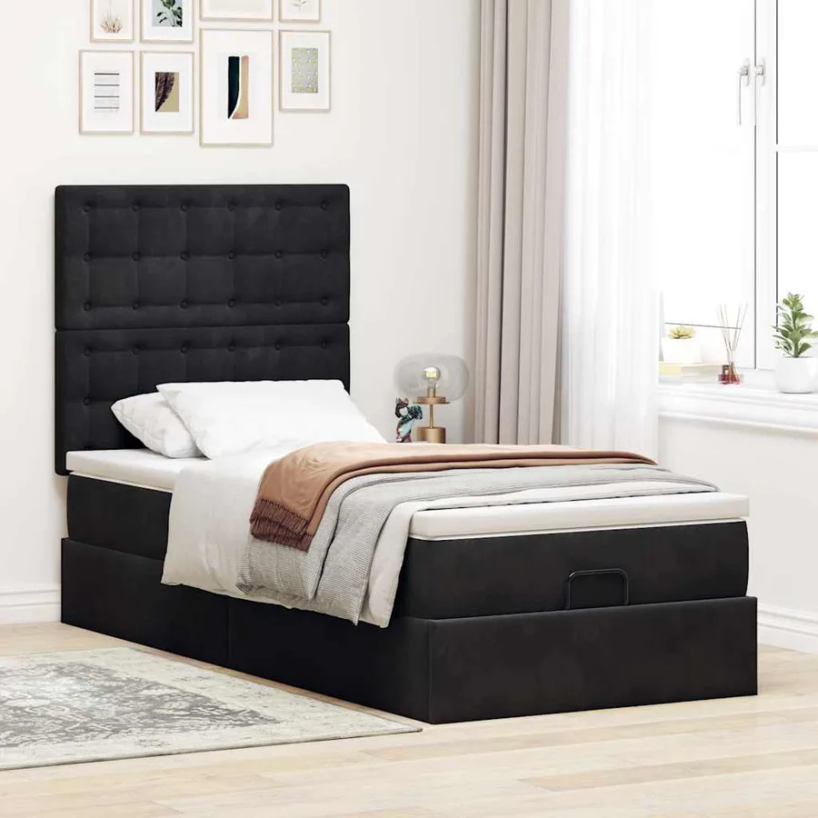 Cadre de lit ottoman avec matelas noir 80x200 cm velours - 4