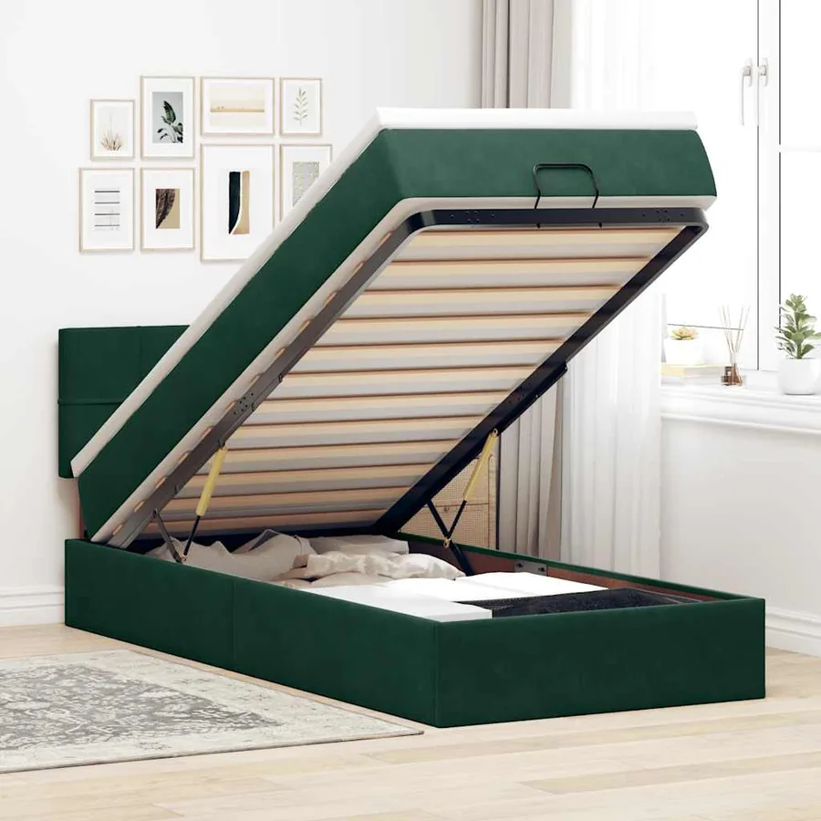 Lit ottoman avec matelas et LED Vert foncé 80x200cm velours