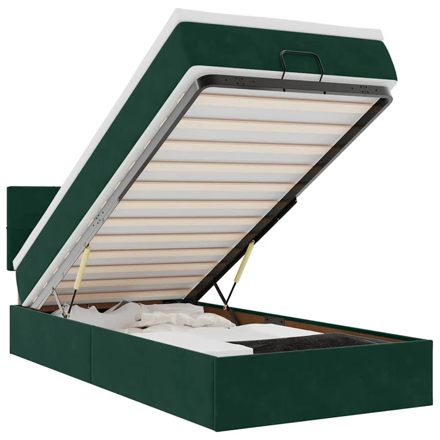 Lit ottoman avec matelas et LED Vert foncé 80x200cm velours - 2