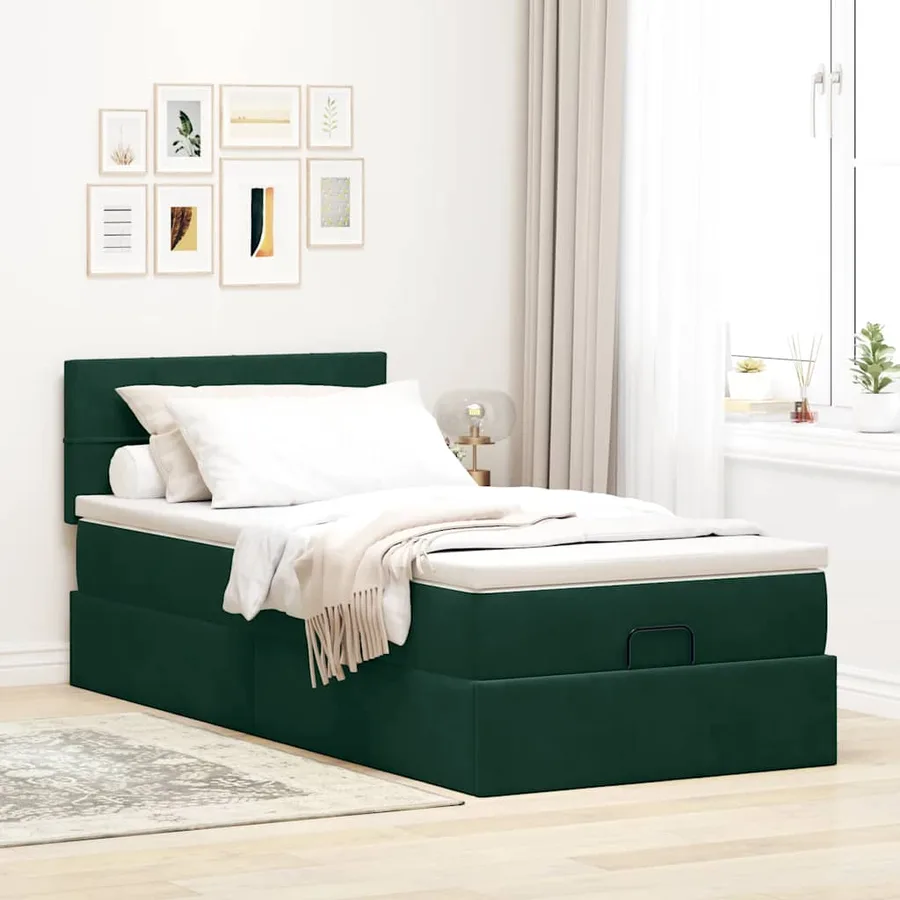 Lit ottoman avec matelas et LED Vert foncé 80x200cm velours - 4
