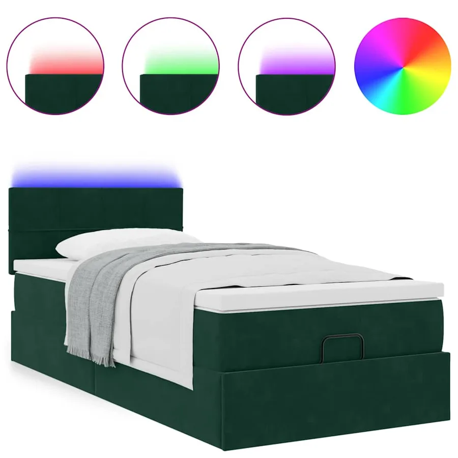 Lit ottoman avec matelas et LED Vert foncé 80x200cm velours - 5