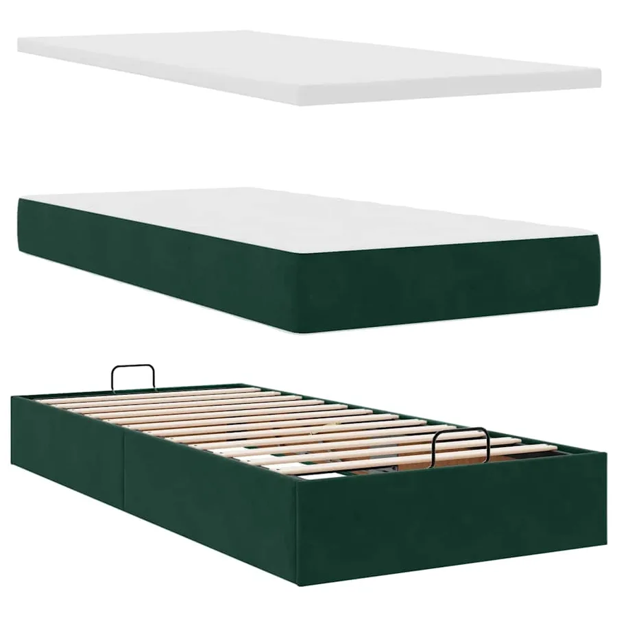 Lit ottoman avec matelas et LED Vert foncé 80x200cm velours - 9