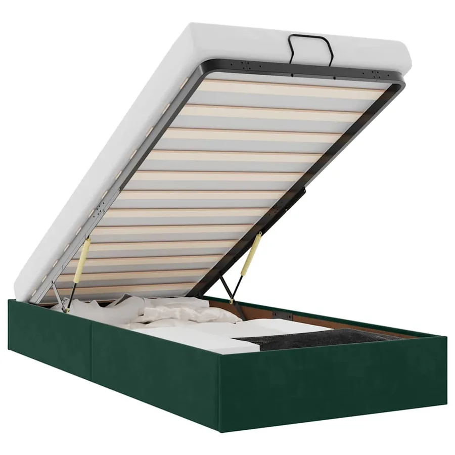 Cadre de lit ottoman sans matelas vert foncé 80x200 cm velours - 2