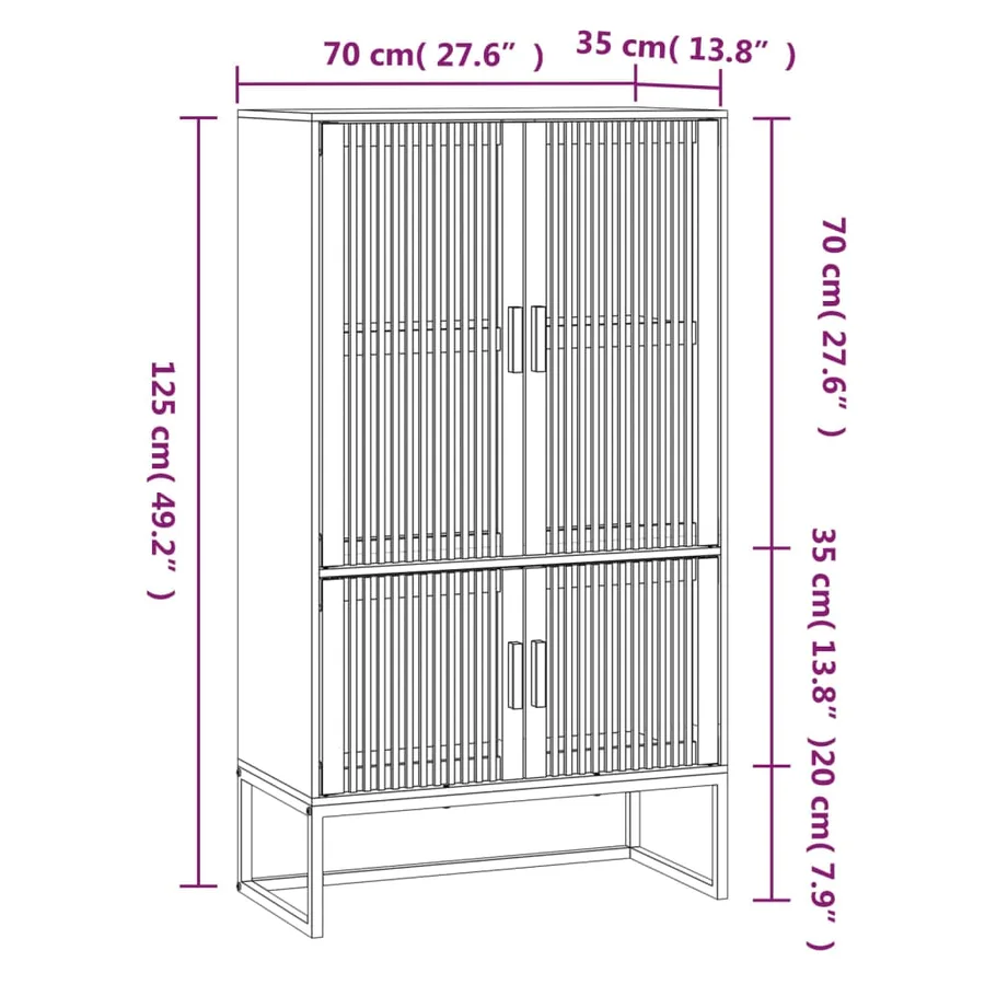 Buffet haut noir 70x35x125 cm bois d'ingénierie - 7