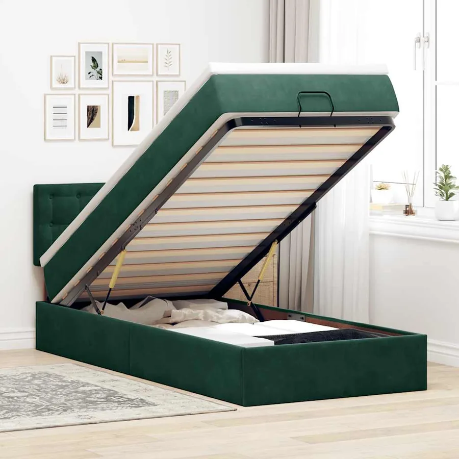 Lit ottoman avec matelas et LED Vert foncé 80x200cm velours