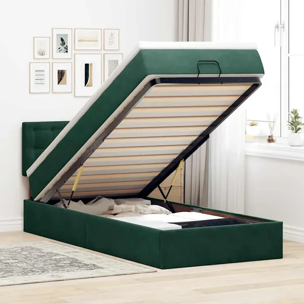 Lit ottoman avec matelas et LED Vert foncé 80x200cm velours