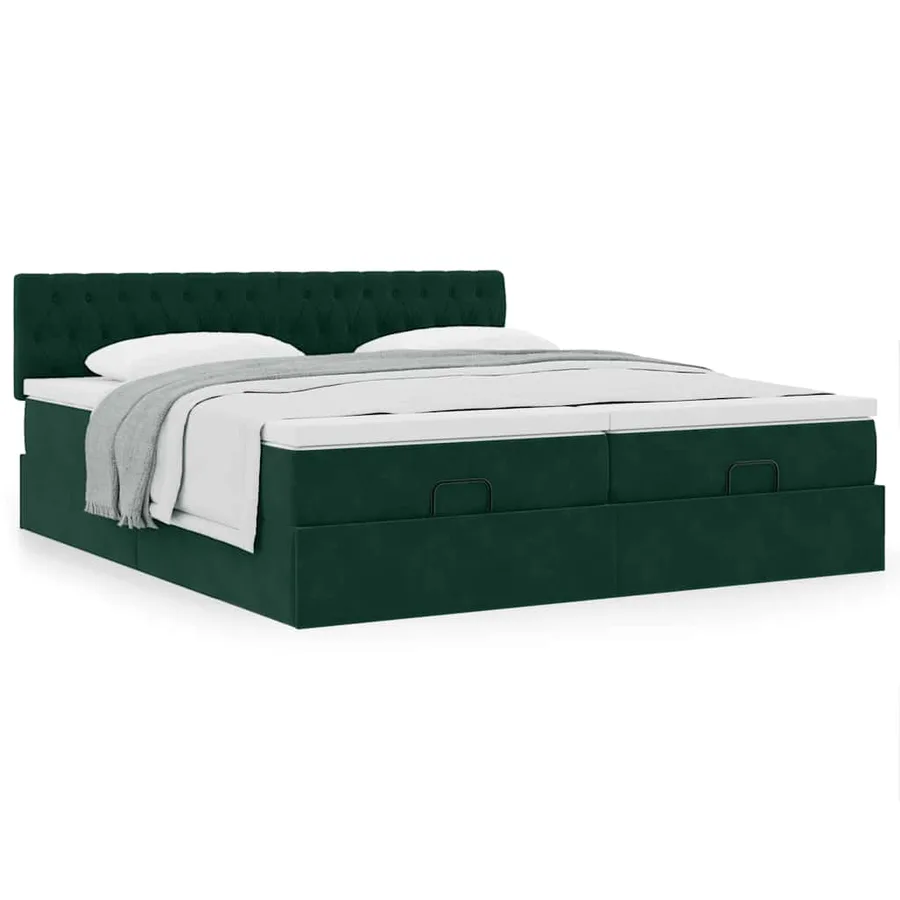 Cadre de lit ottoman avec matelas vert foncé 160x200 cm velours - 4