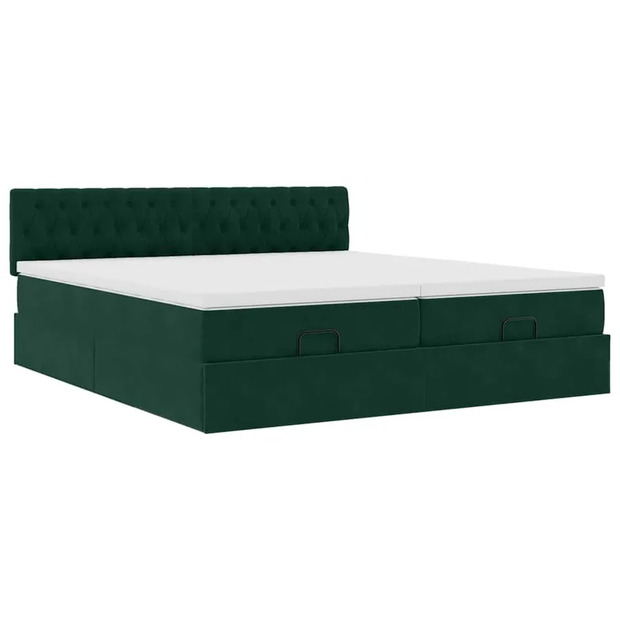 Cadre de lit ottoman avec matelas vert foncé 160x200 cm velours - 5