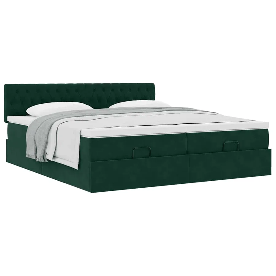 Cadre de lit ottoman avec matelas vert foncé 160x200 cm velours - 6