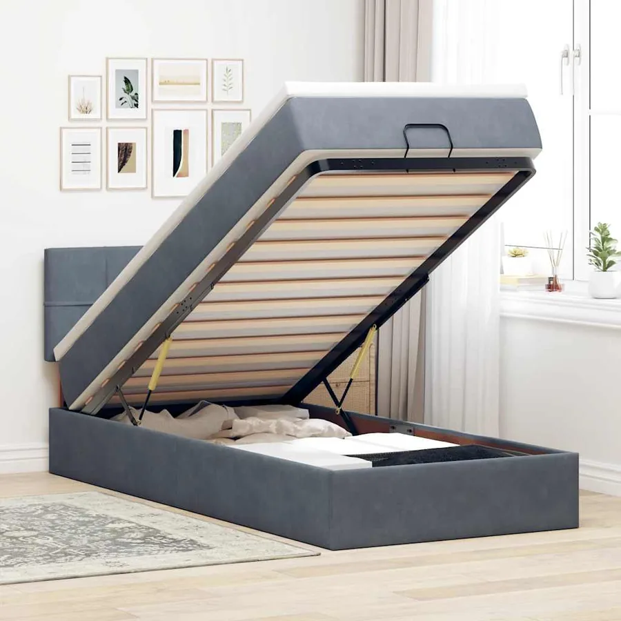 Cadre de lit ottoman avec matelas gris foncé 80x200 cm velours