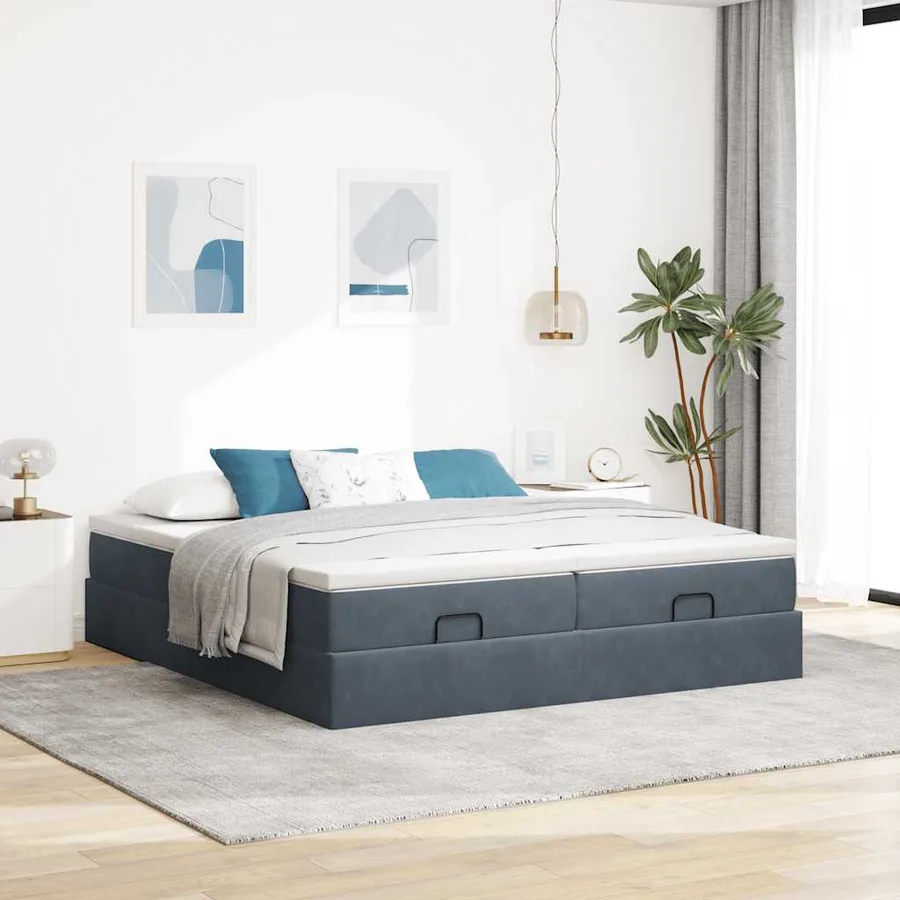 Cadre de lit ottoman avec matelas gris foncé 160x200cm velours - 3