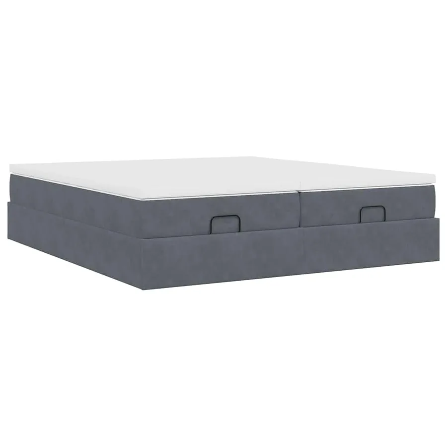 Cadre de lit ottoman avec matelas gris foncé 160x200cm velours - 9