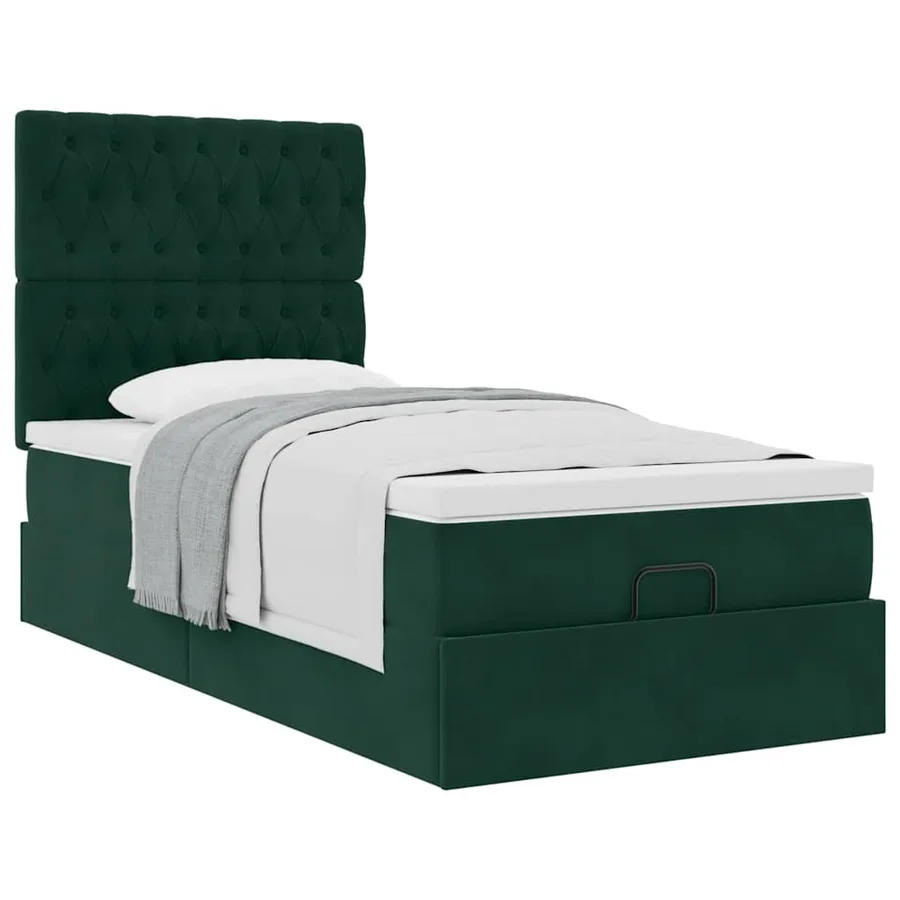 Cadre de lit ottoman avec matelas vert foncé 80x200 cm velours - 5
