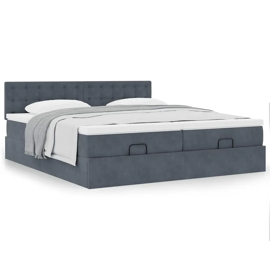 Cadre de lit ottoman avec matelas gris foncé 160x200cm velours - 4