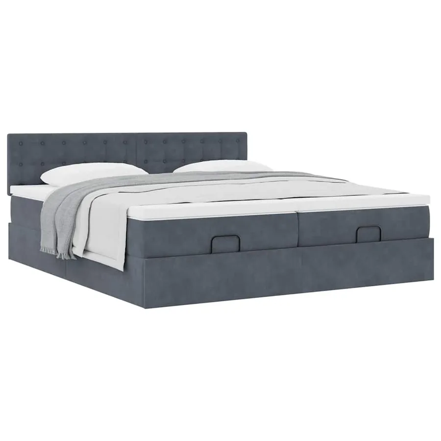 Cadre de lit ottoman avec matelas gris foncé 160x200cm velours - 5