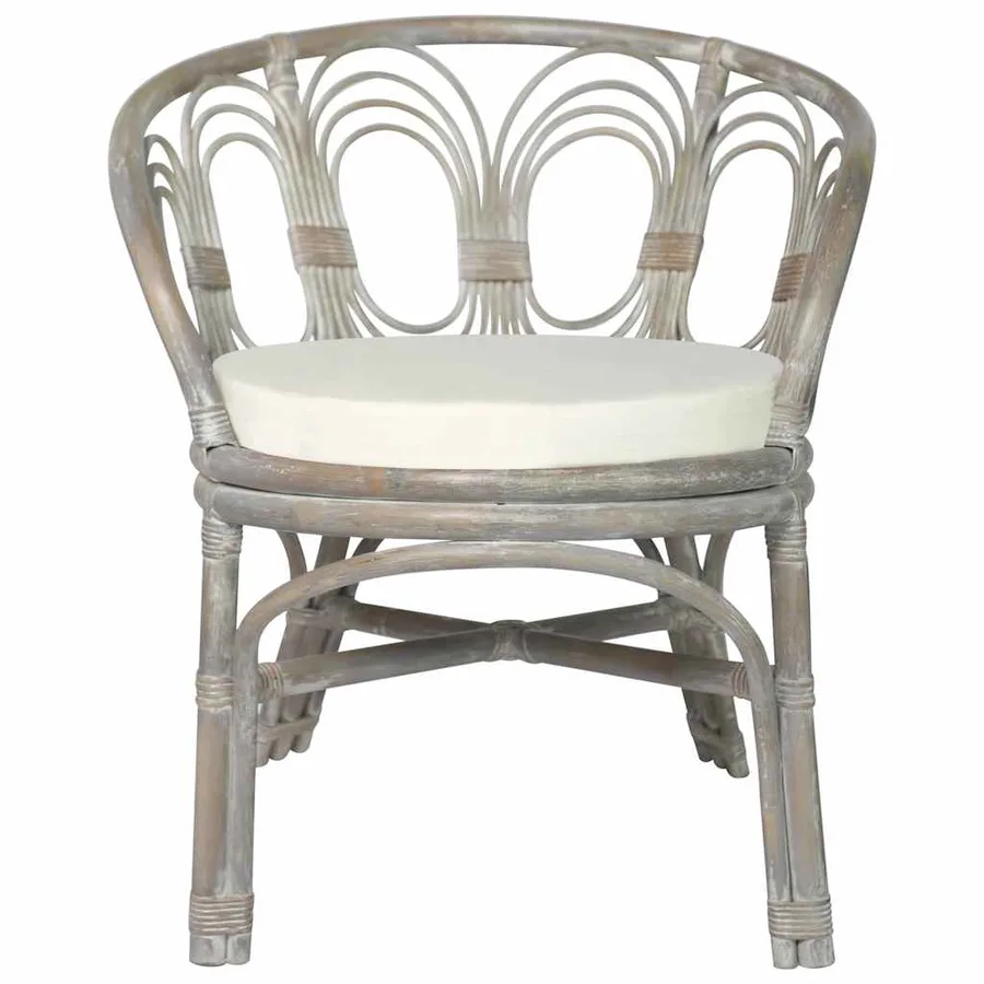 Chaise de salle à manger avec coussin gris Rotin naturel et lin - 2