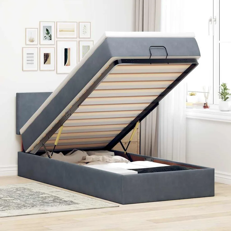 Cadre de lit ottoman avec matelas gris foncé 80x200 cm velours