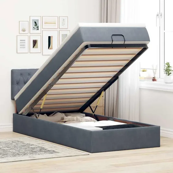 Cadre de lit ottoman avec matelas gris foncé 80x200 cm velours