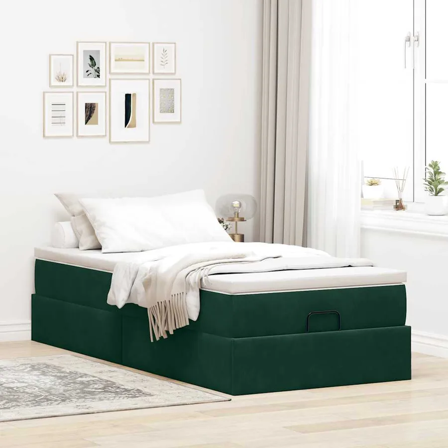 Cadre de lit ottoman avec matelas vert foncé 80x200 cm velours - 3