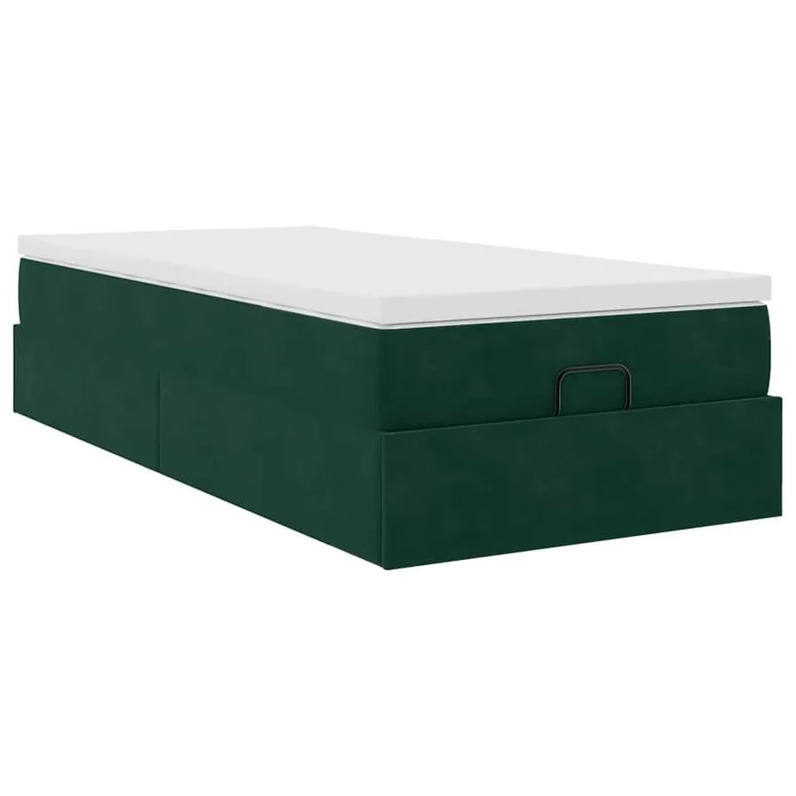 Cadre de lit ottoman avec matelas vert foncé 80x200 cm velours - 6