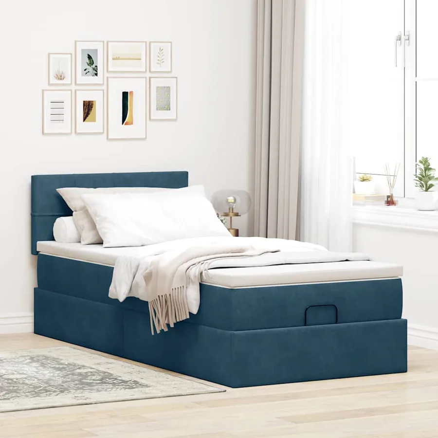 Cadre de lit ottoman avec matelas bleu foncé 80x200 cm velours - 3