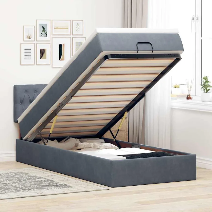 Cadre de lit ottoman avec matelas gris foncé 80x200 cm velours