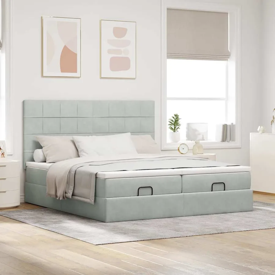 Cadre de lit ottoman et matelas gris clair 160x200cm velours - 4