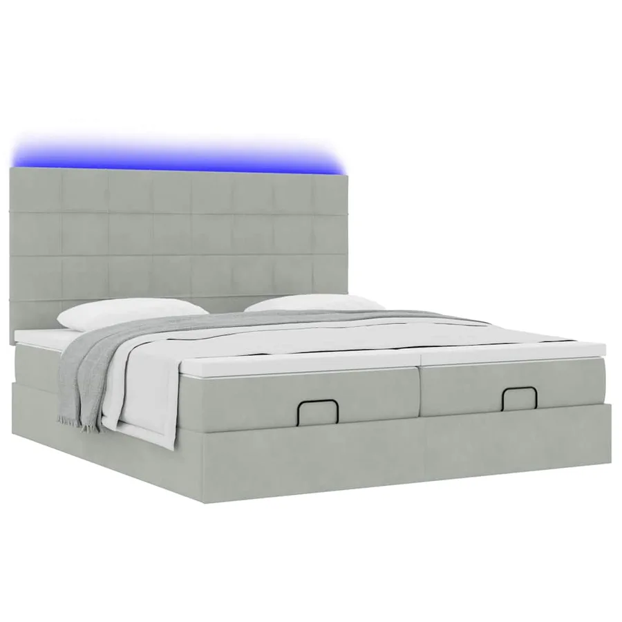 Cadre de lit ottoman et matelas gris clair 160x200cm velours - 6