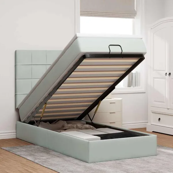 Cadre de lit ottoman avec matelas gris clair 80x200 cm velours