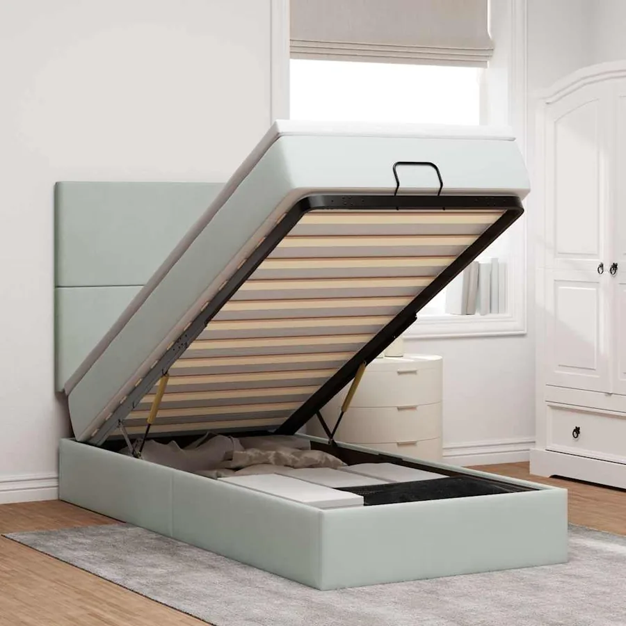 Cadre de lit ottoman avec matelas gris clair 80x200 cm velours